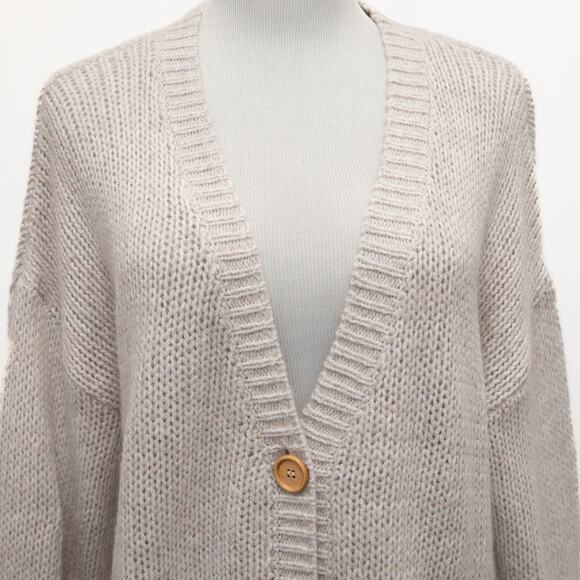 One Grey Day Oatmeal Mohair Blend Button Cardigan Size Large - Picture 5 of 10